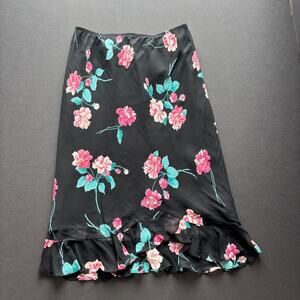 1990s evan picone floral ruffle midi skirt - size 4